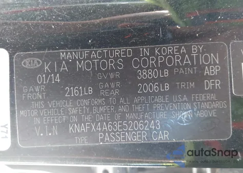 2014 Kia Forte Lx z USA, uszkodzony, nr VIN KNAFX4A63E5206243